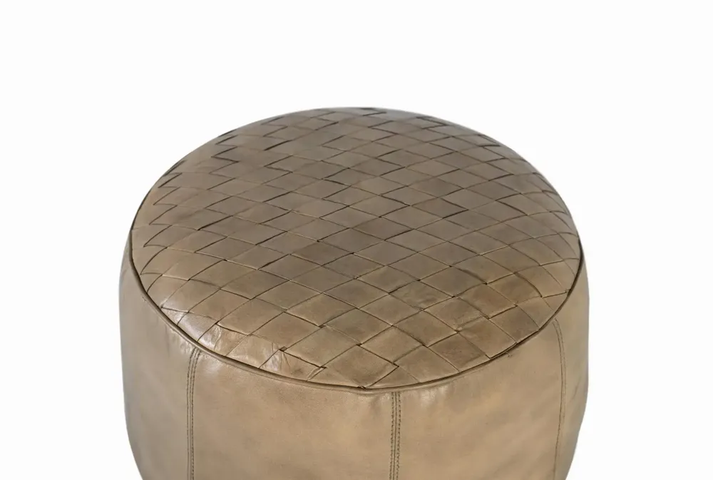 Poufs - Pouf rond recouvert de cuir beige naturel - GINER Y COLOMER