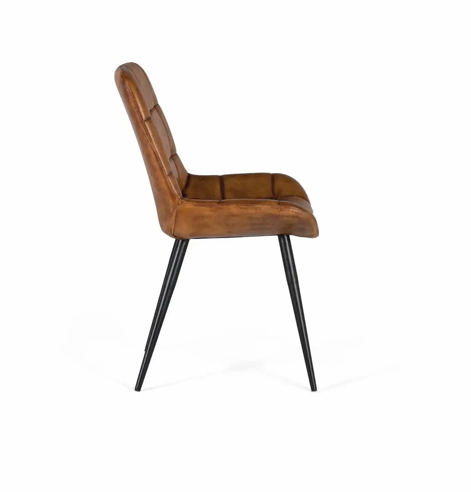 Chairs - Dining room chair upholstered in brown natural leather - GINER Y COLOMER