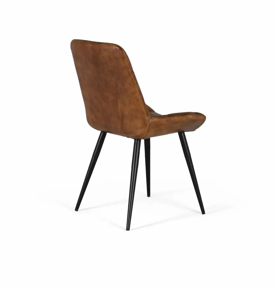 Chairs - Dining room chair upholstered in brown natural leather - GINER Y COLOMER