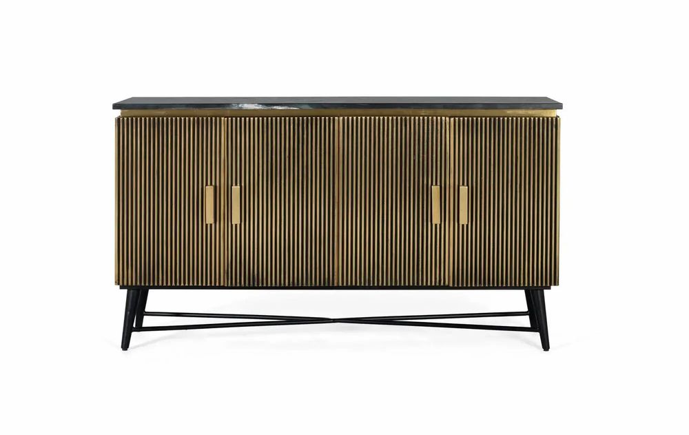 Sideboards - Sideboard with 4 wooden doors covered in bronze and marble top - GINER Y COLOMER