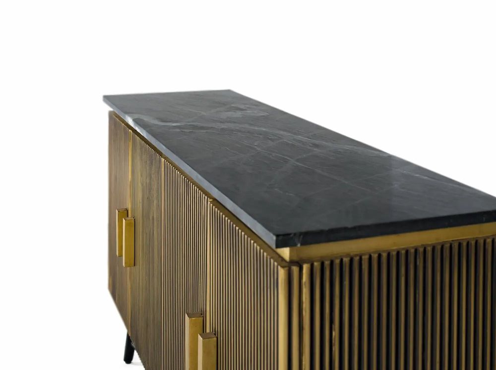 Sideboards - Sideboard with 4 wooden doors covered in bronze and marble top - GINER Y COLOMER