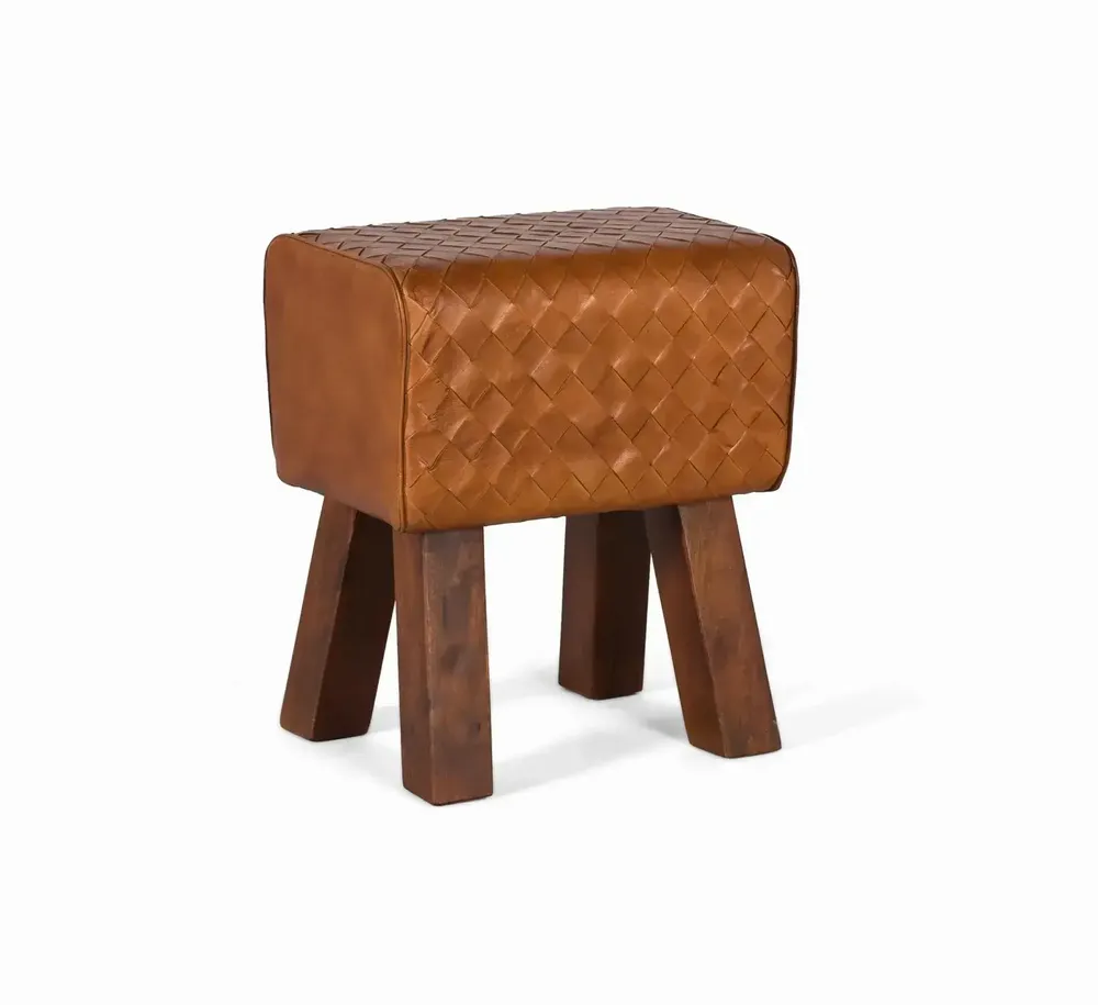 Stools - Stool covered in natural leather and solid mango wood legs - GINER Y COLOMER