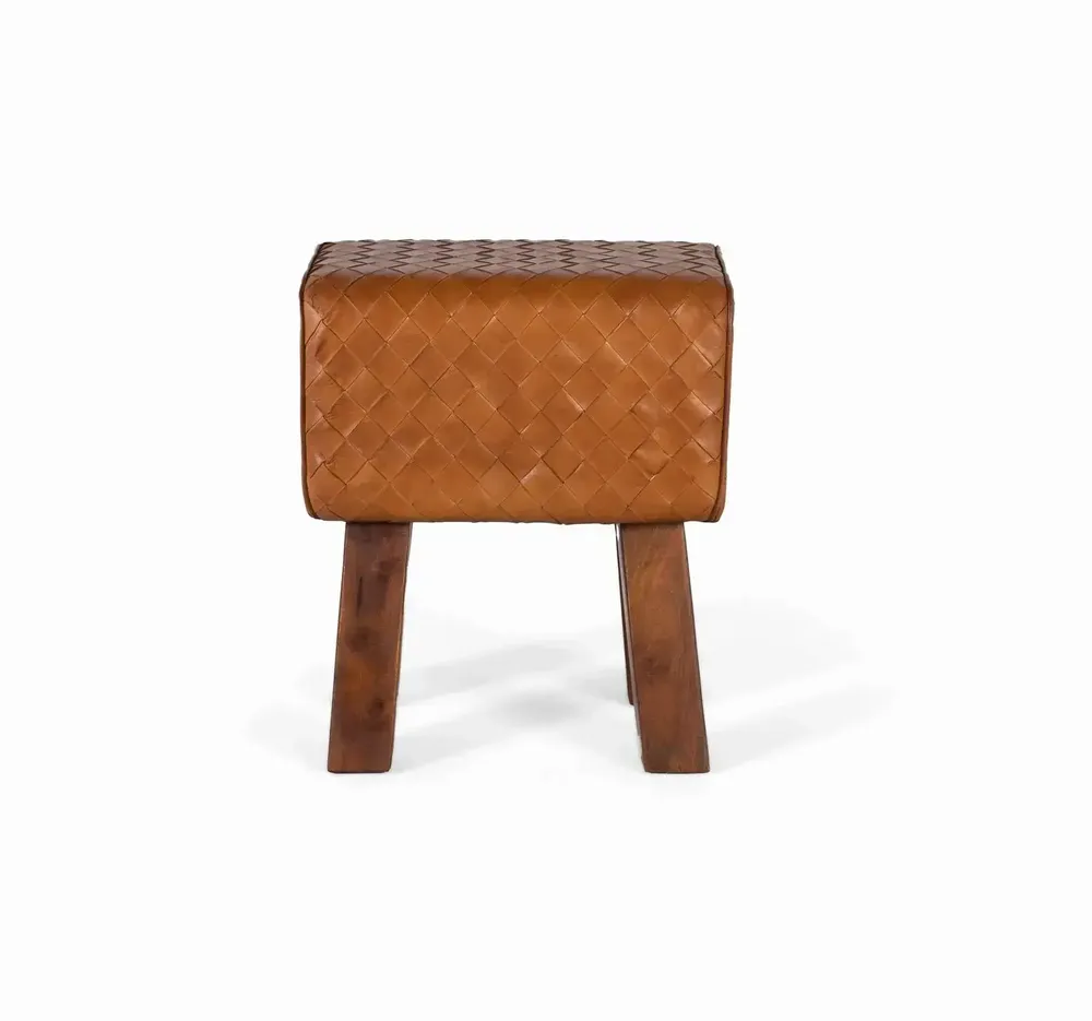 Stools - Stool covered in natural leather and solid mango wood legs - GINER Y COLOMER