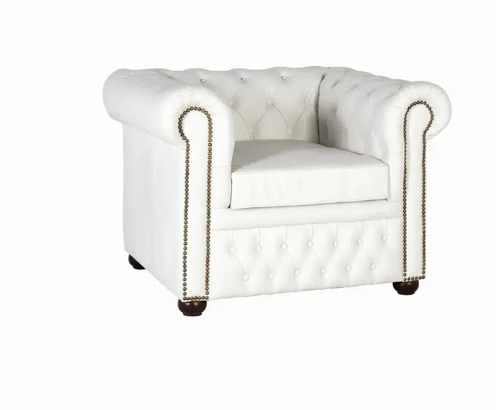 Armchairs - Single-seater Chester armchair covered in natural leather with white finish - GINER Y COLOMER