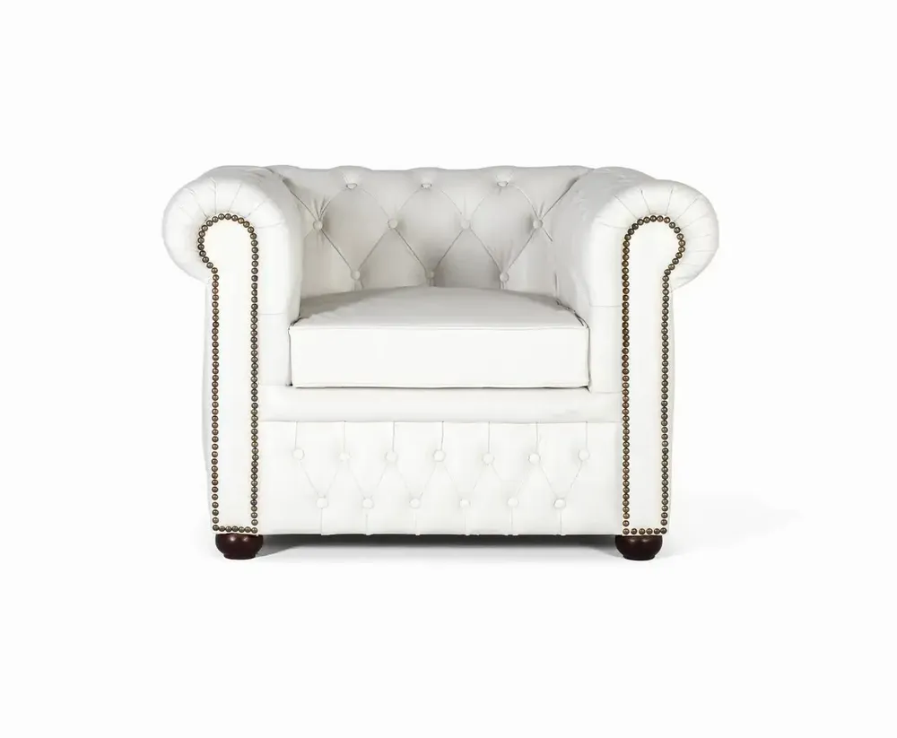 Armchairs - Single-seater Chester armchair covered in natural leather with white finish - GINER Y COLOMER