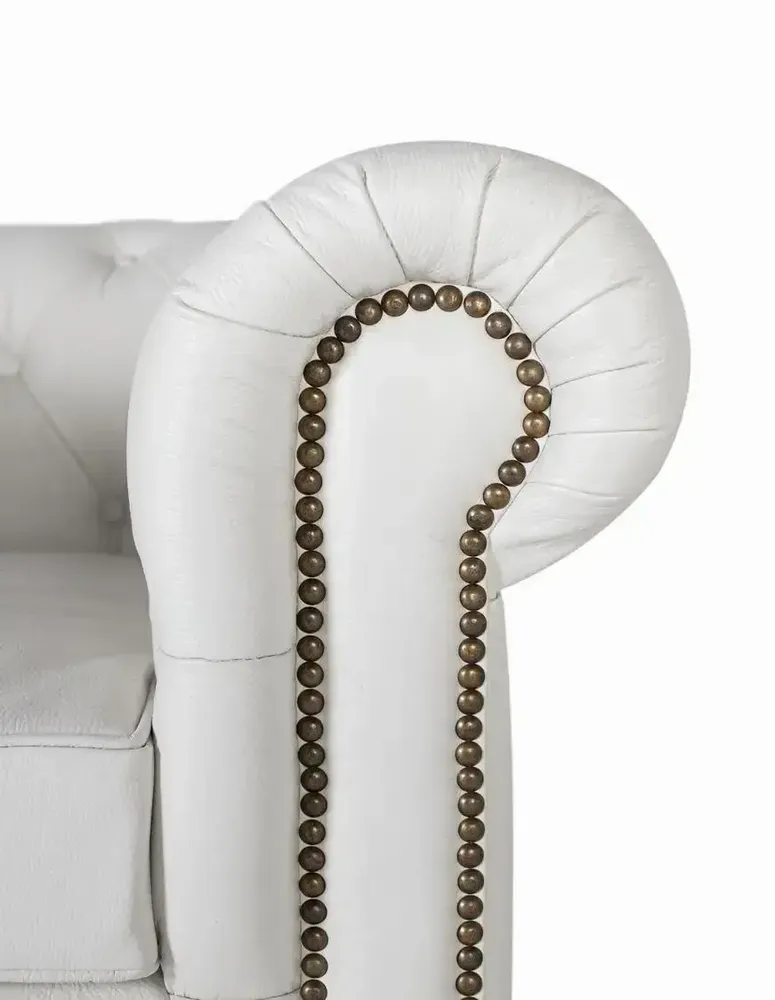 Armchairs - Single-seater Chester armchair covered in natural leather with white finish - GINER Y COLOMER