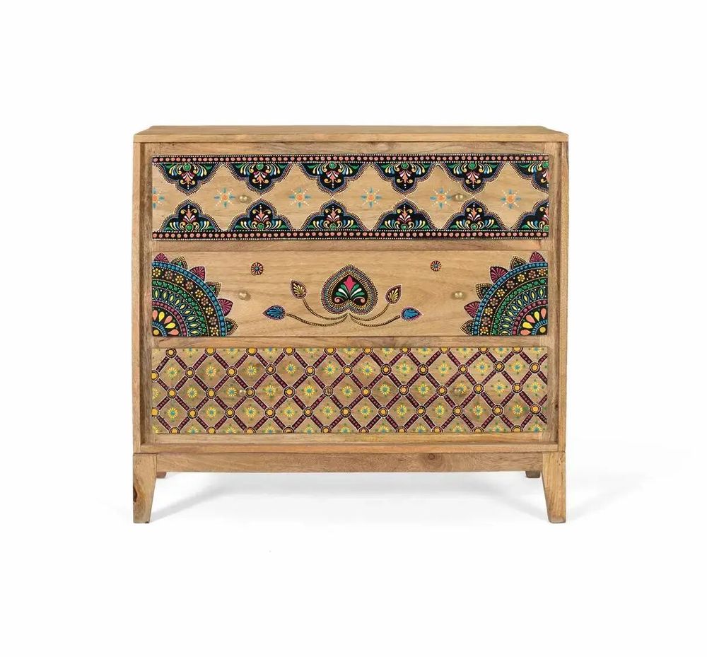 Chests of drawers - Solid mango wood chest of drawers with hand painted details - GINER Y COLOMER