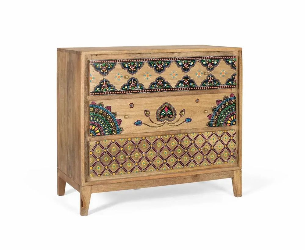 Chests of drawers - Solid mango wood chest of drawers with hand painted details - GINER Y COLOMER