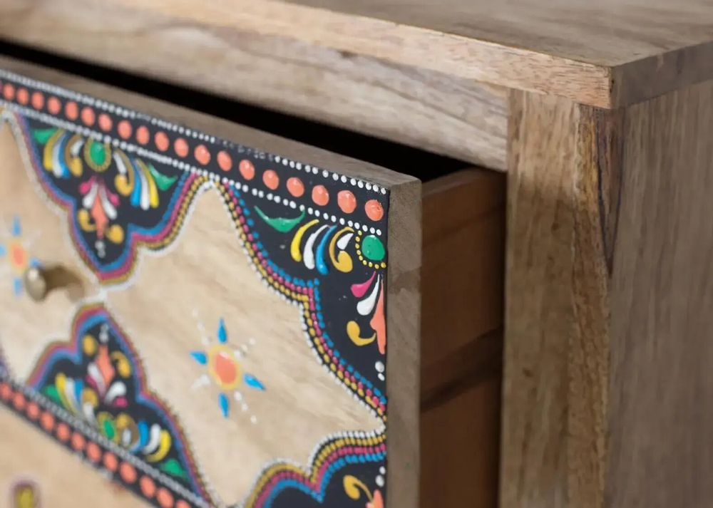 Chests of drawers - Solid mango wood chest of drawers with hand painted details - GINER Y COLOMER