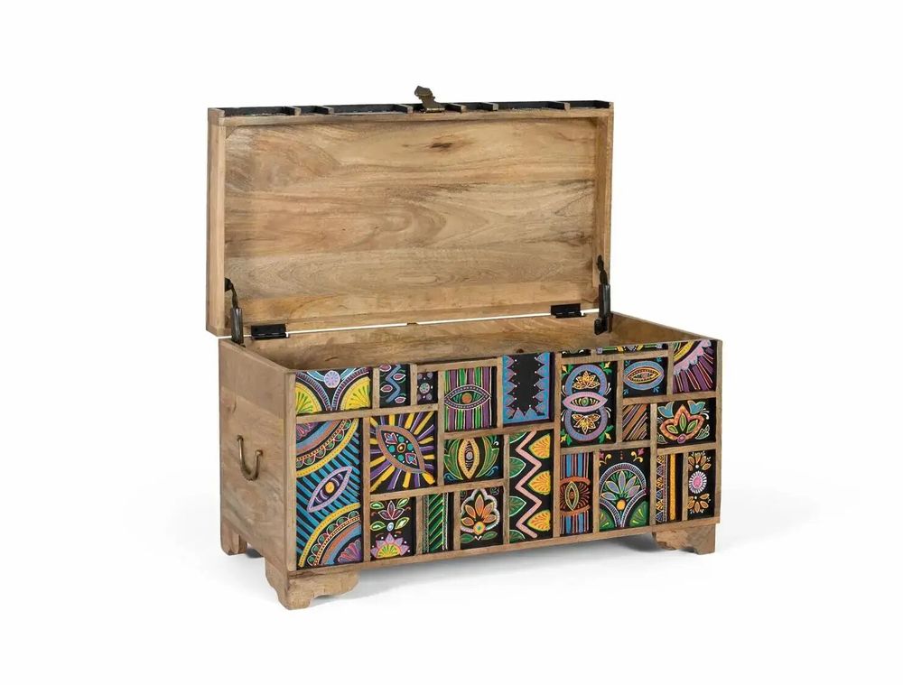Storage boxes - Hand-painted multi-colored mango wood chest - GINER Y COLOMER