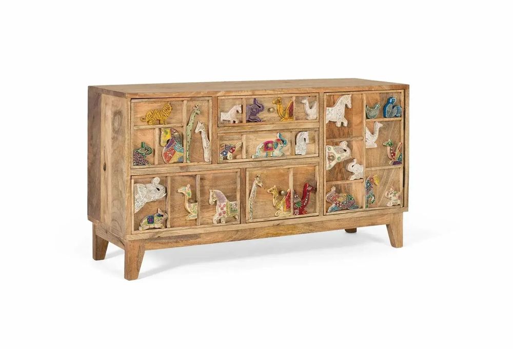 Chests of drawers - Hand-carved 5-drawer chest of drawers in mango wood - GINER Y COLOMER