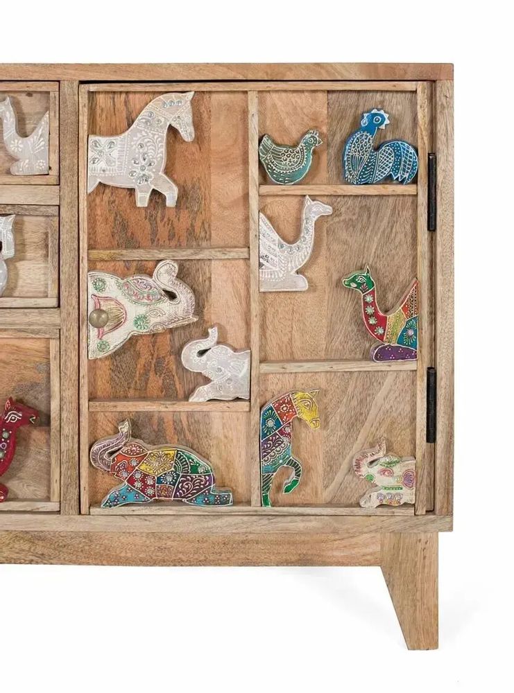 Chests of drawers - Hand-carved 5-drawer chest of drawers in mango wood - GINER Y COLOMER