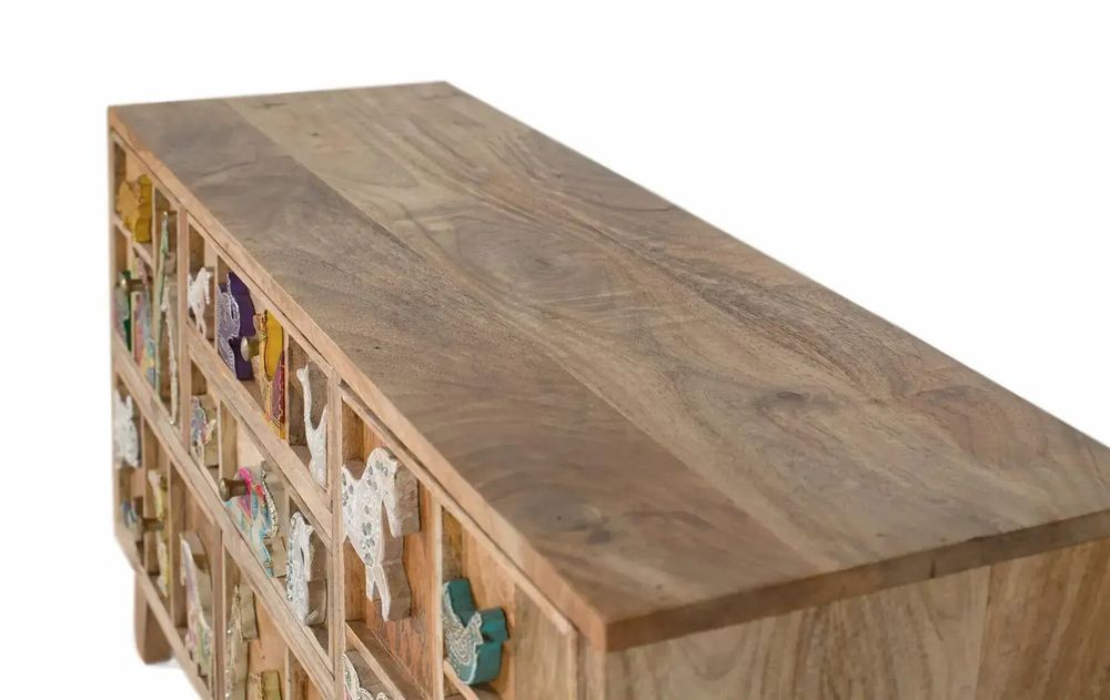 Chests of drawers - Hand-carved 5-drawer chest of drawers in mango wood - GINER Y COLOMER
