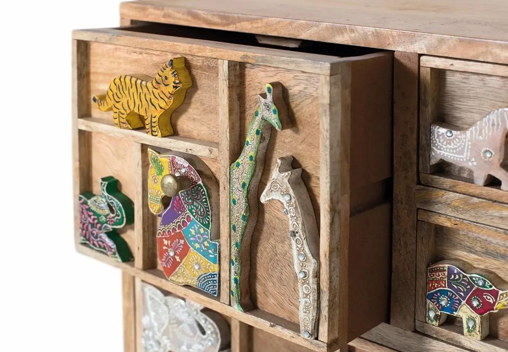 Chests of drawers - Hand-carved 5-drawer chest of drawers in mango wood - GINER Y COLOMER