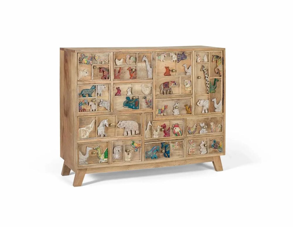Chests of drawers - Natural mango wood chest of drawers with original details - GINER Y COLOMER