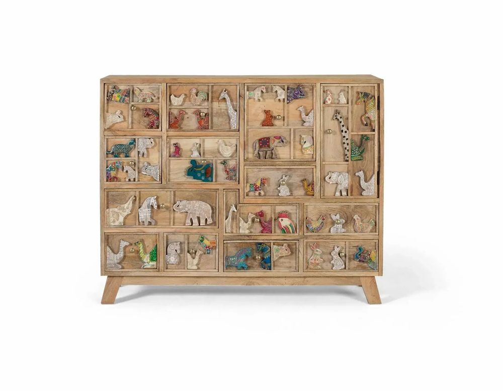 Chests of drawers - Natural mango wood chest of drawers with original details - GINER Y COLOMER