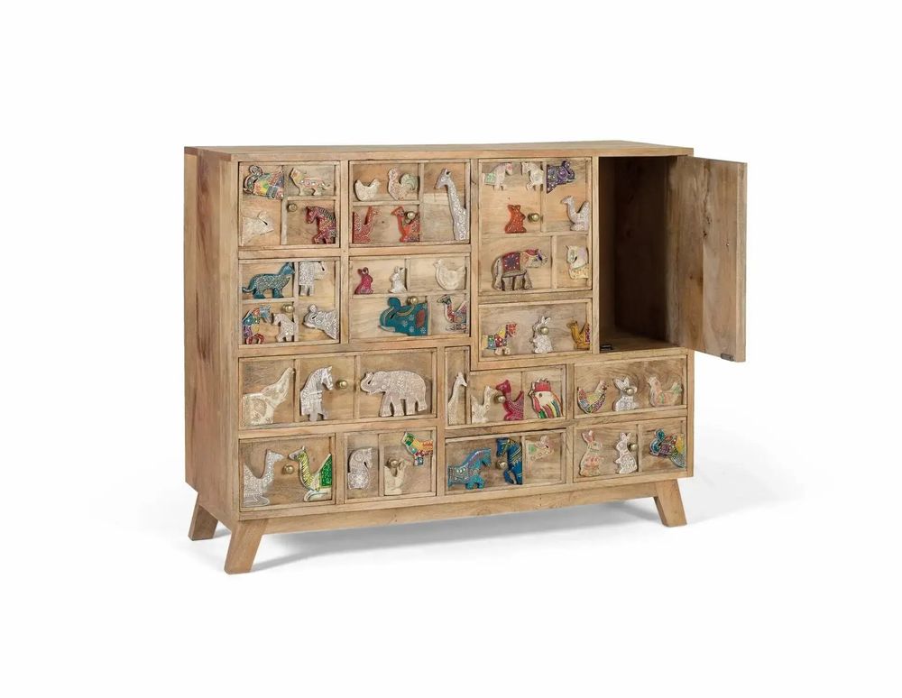 Chests of drawers - Natural mango wood chest of drawers with original details - GINER Y COLOMER