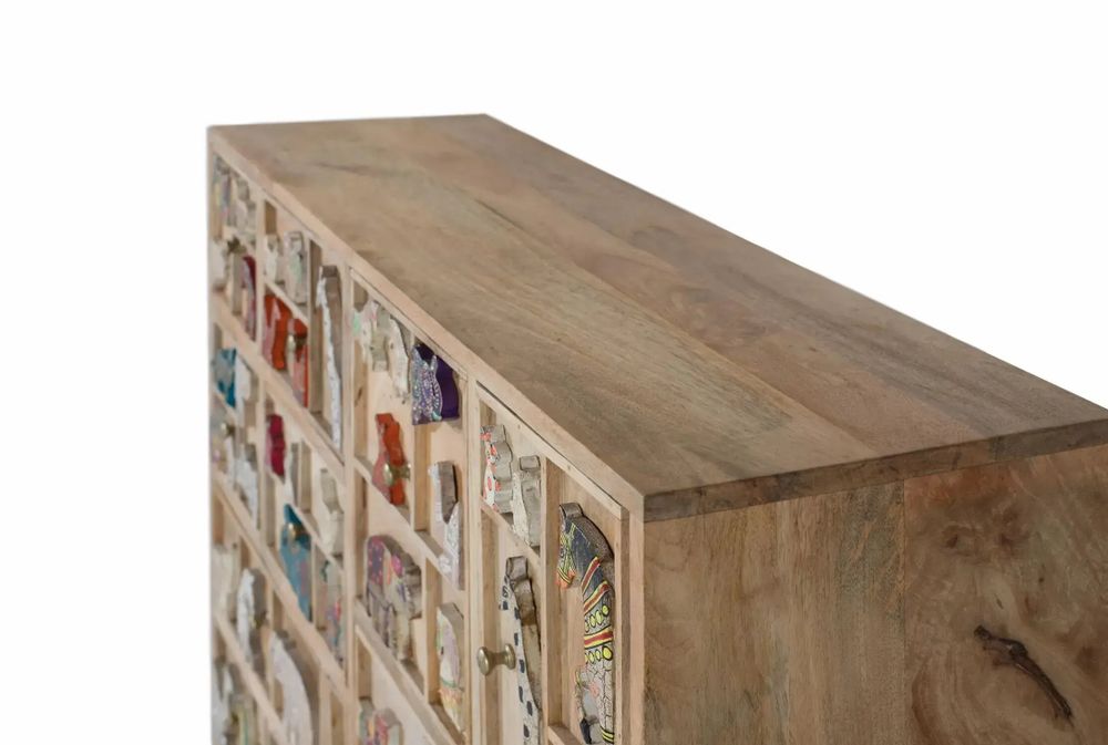 Chests of drawers - Natural mango wood chest of drawers with original details - GINER Y COLOMER