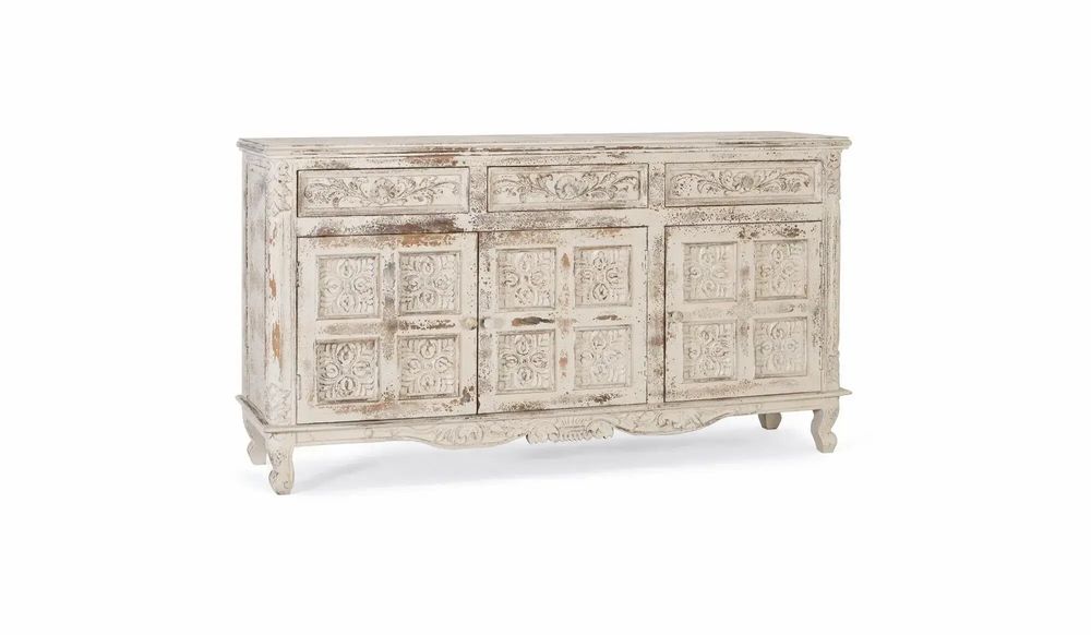Buffets - Buffet en bois manguier blanc craquelé - GINER Y COLOMER