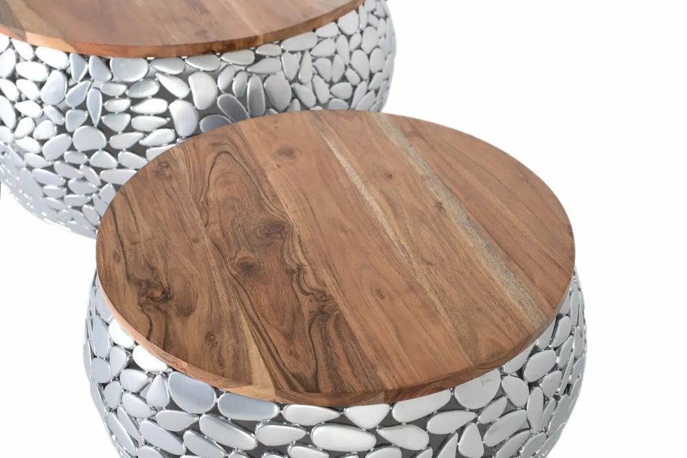 Tables basses - Lot de 2 tables en manguier et aluminium - GINER Y COLOMER