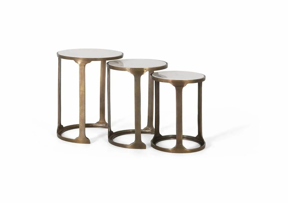 Coffee tables - Set of 3 metal and marble tables - GINER Y COLOMER