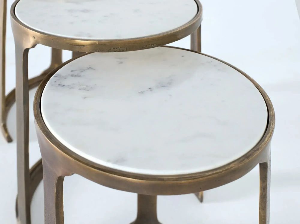 Coffee tables - Set of 3 metal and marble tables - GINER Y COLOMER