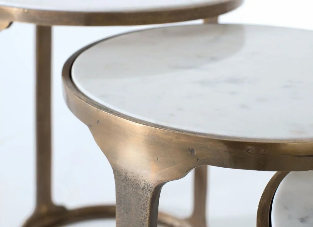 Coffee tables - Set of 3 metal and marble tables - GINER Y COLOMER