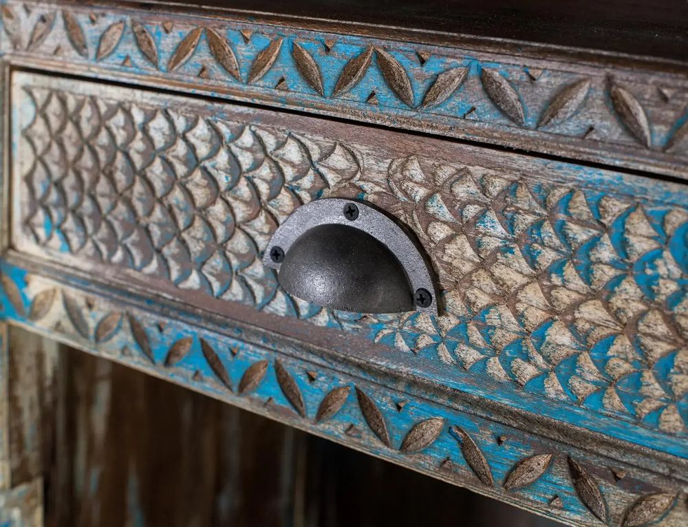 Sideboards - Sideboard in aged blue mango wood 170 cm - GINER Y COLOMER