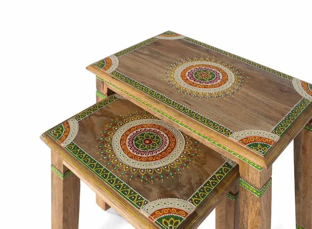 Tables basses - Lot de 2 tables gigognes en bois de manguier peint à la main - GINER Y COLOMER