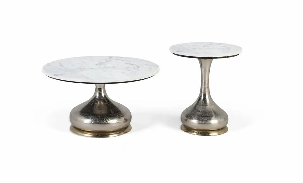 Tables basses - Lot de deux tables basses avec plateau circulaire en marbre - GINER Y COLOMER