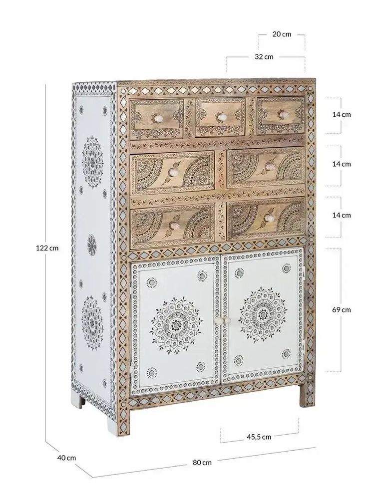 Sideboards - Mango wood and MDF sideboard with hand-painted details - GINER Y COLOMER