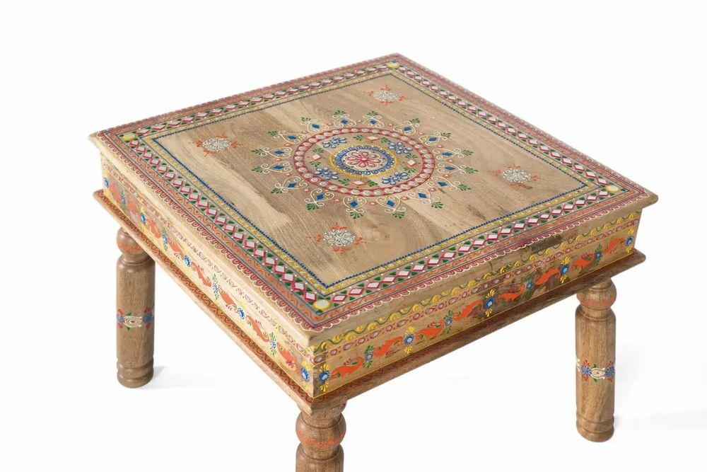 Coffee tables - Mango wood coffee table with hand-painted details - GINER Y COLOMER