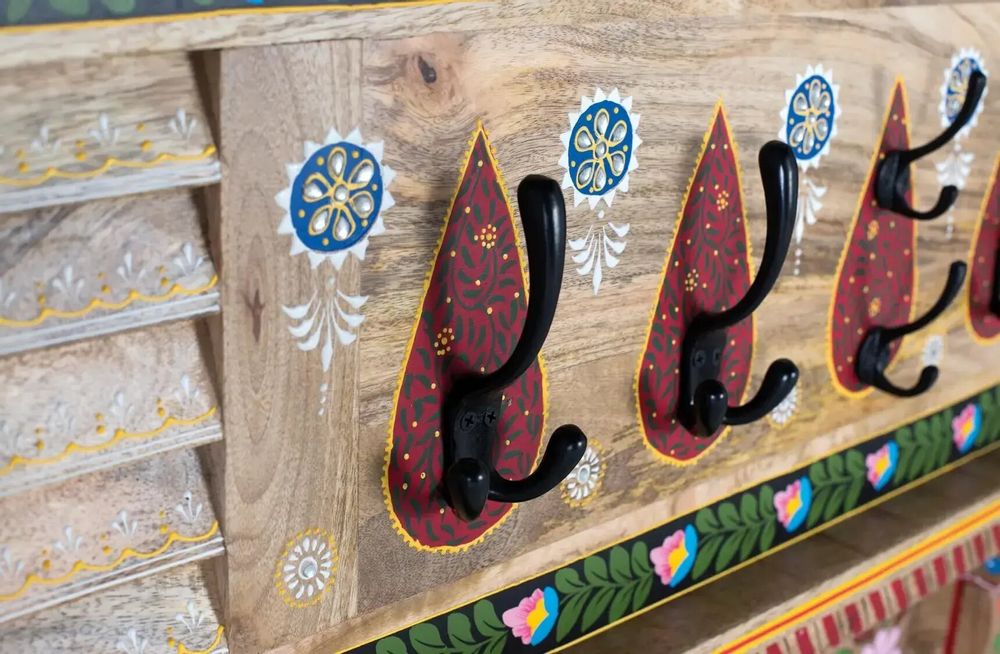 Other wall decoration - Hand painted mango wood wall coat rack - GINER Y COLOMER