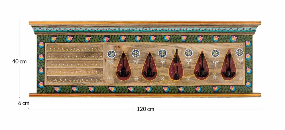 Other wall decoration - Hand painted mango wood wall coat rack - GINER Y COLOMER