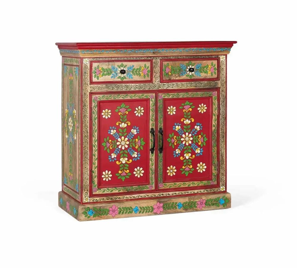 Sideboards - Hand painted mango wood sideboard with 2 drawers and doors - GINER Y COLOMER