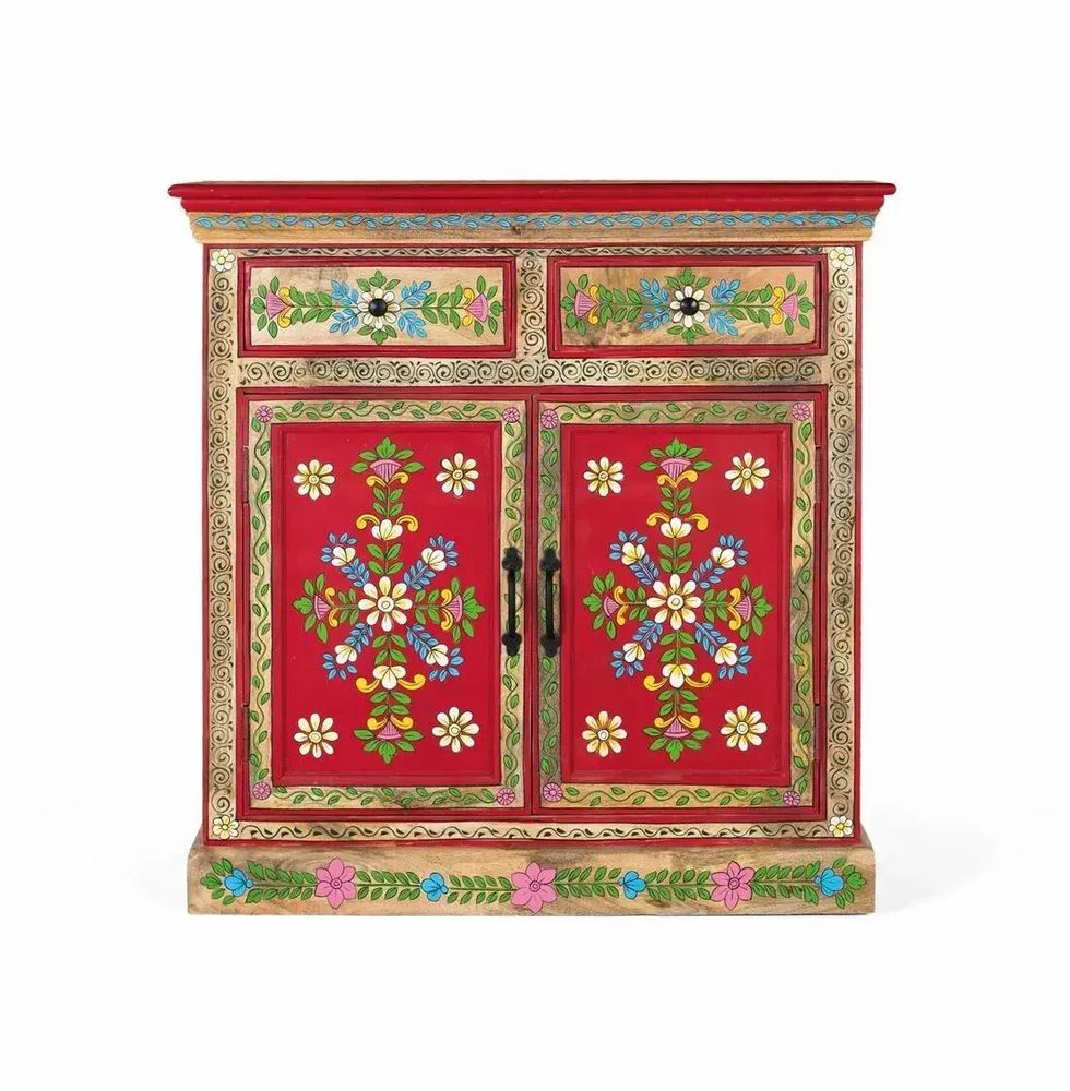 Sideboards - Hand painted mango wood sideboard with 2 drawers and doors - GINER Y COLOMER