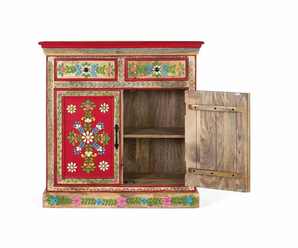Sideboards - Hand painted mango wood sideboard with 2 drawers and doors - GINER Y COLOMER