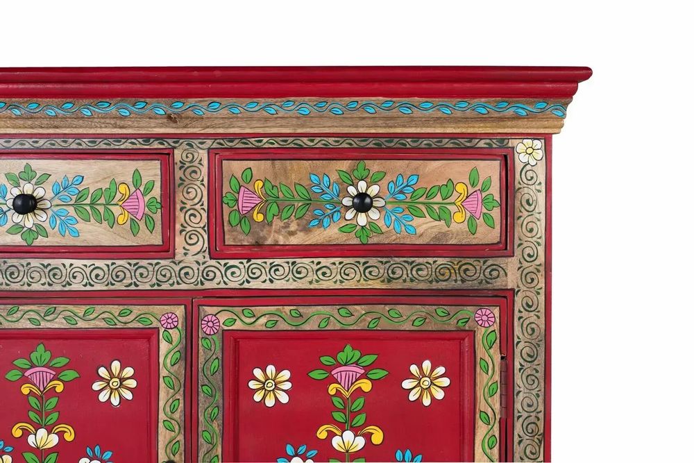 Sideboards - Hand painted mango wood sideboard with 2 drawers and doors - GINER Y COLOMER
