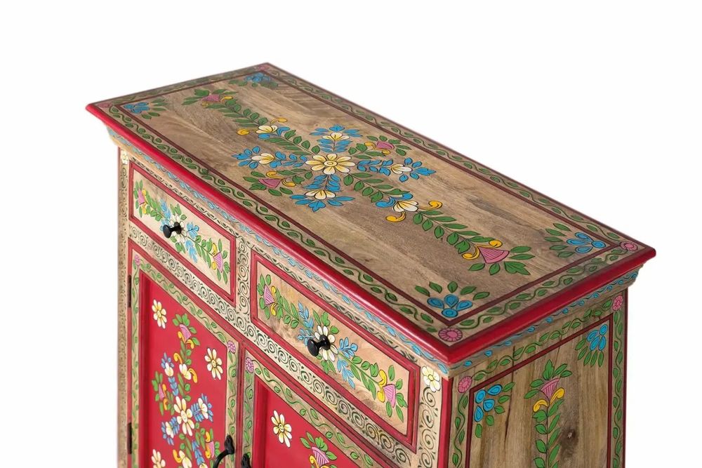 Sideboards - Hand painted mango wood sideboard with 2 drawers and doors - GINER Y COLOMER