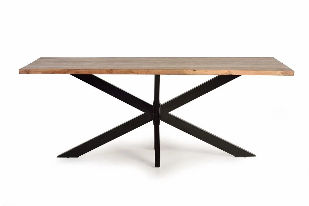 Tables Salle à Manger - Table à manger en bois d'acacia naturel et pieds en métal noir - GINER Y COLOMER