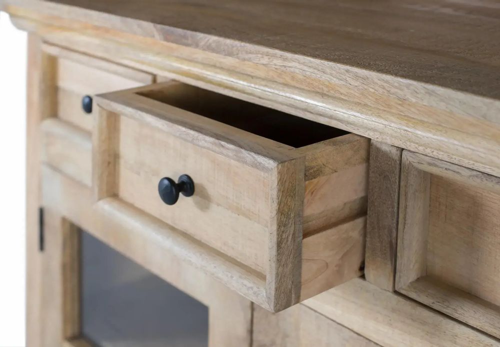 Buffets - Casier à vin en bois de manguier avec miroir central - GINER Y COLOMER