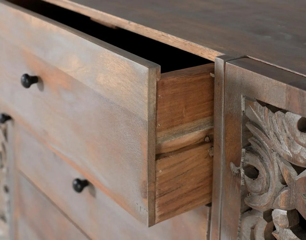 Sideboards - Mango wood sideboard with two carved side doors - GINER Y COLOMER