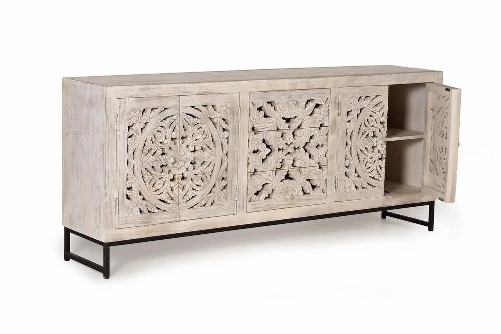 Sideboards - Mango wood sideboard and aged white metal legs - GINER Y COLOMER