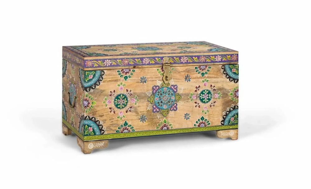 Storage boxes - Hand painted mango wood chest 81 cm - GINER Y COLOMER