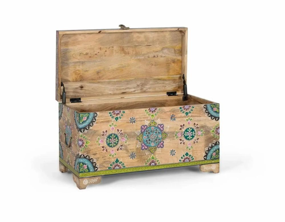Storage boxes - Hand painted mango wood chest 81 cm - GINER Y COLOMER