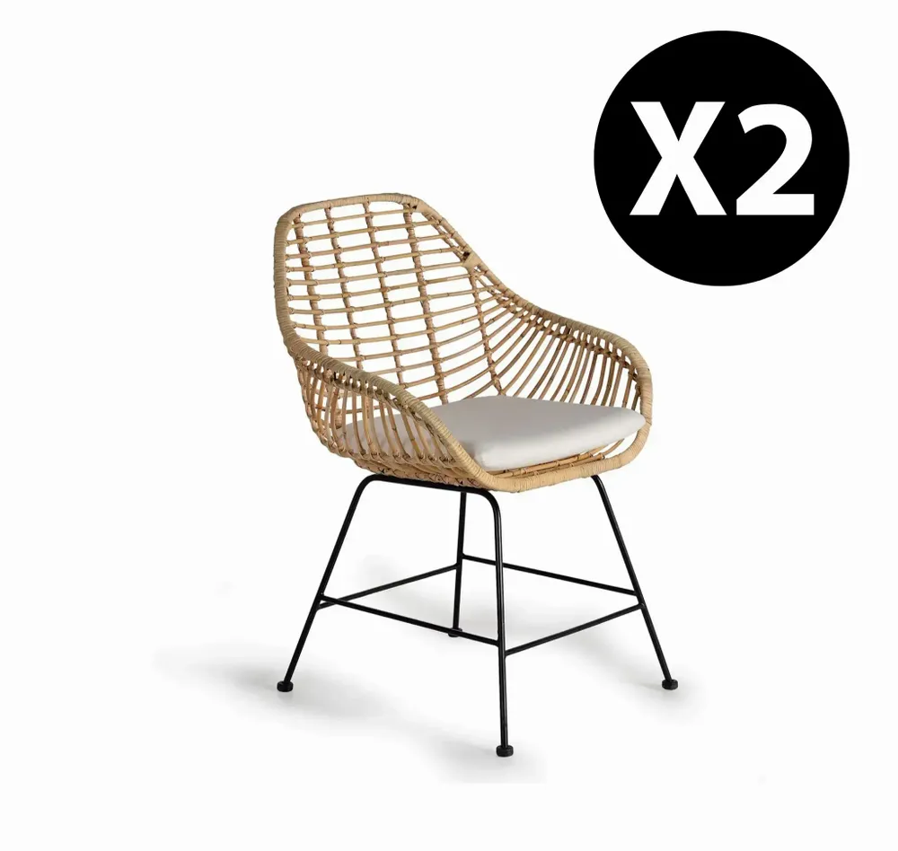 Chairs - Set of 2 rattan and metal chairs - GINER Y COLOMER