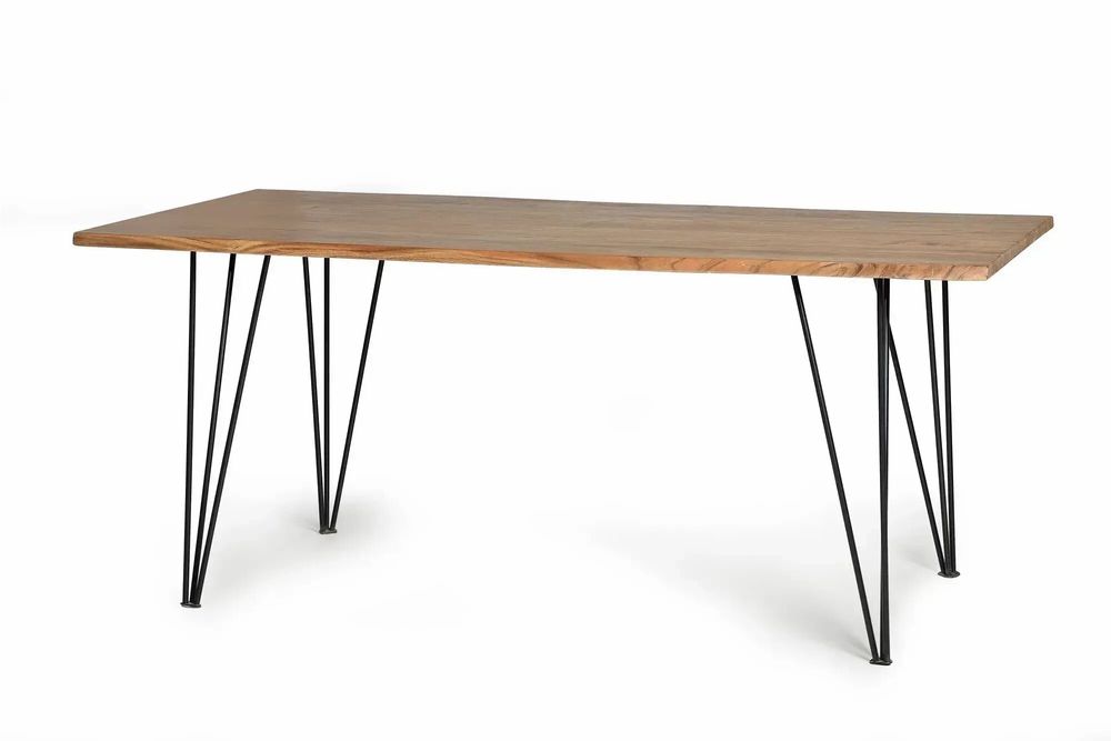 Tables Salle à Manger - Table à manger en bois d'acacia naturel et pieds en métal 6 places - GINER Y COLOMER