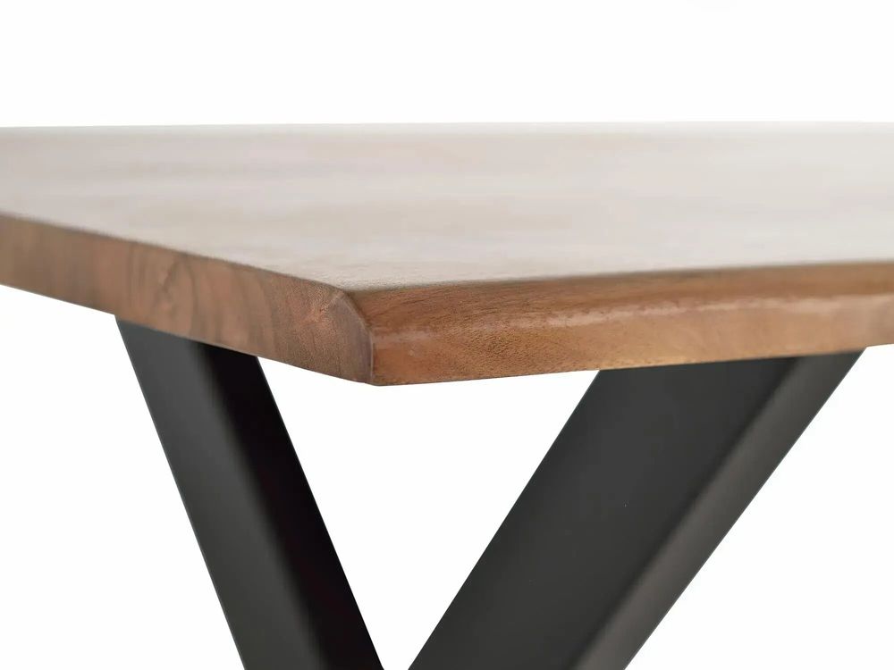 Dining Tables - Dining table in natural acacia wood and black metal legs - GINER Y COLOMER