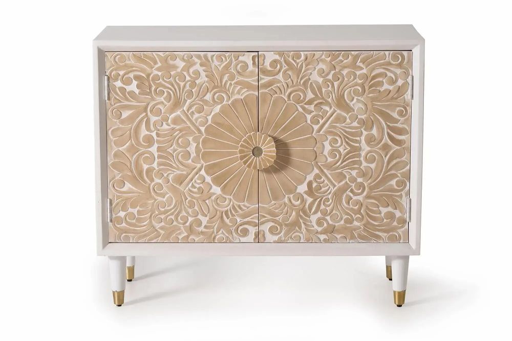 Buffets - Buffet en bois de manguier blanc et détails dorés - GINER Y COLOMER