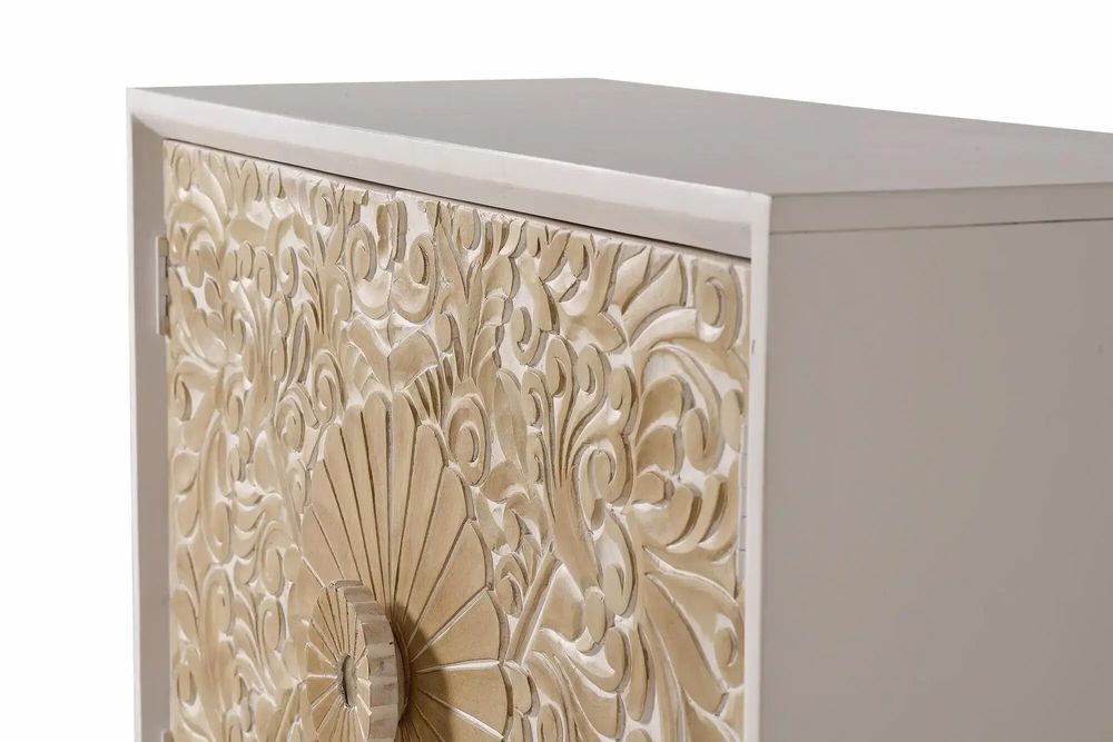 Buffets - Buffet en bois de manguier blanc et détails dorés - GINER Y COLOMER